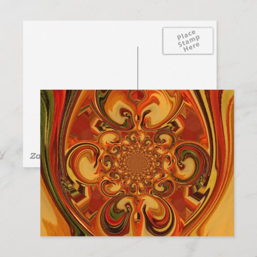 Draaiend patroon: tinten Sinaasappel, bruin en gro Briefkaart (Voorkant / Achterkant)