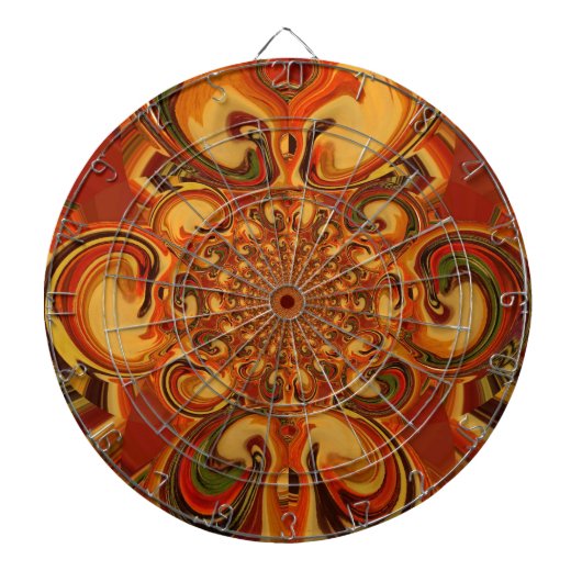Draaiend patroon: tinten Sinaasappel, bruin en gro Dartbord (Voorkant)