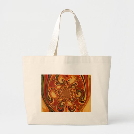 Draaiend patroon: tinten Sinaasappel, bruin en gro Grote Tote Bag (Voorkant)