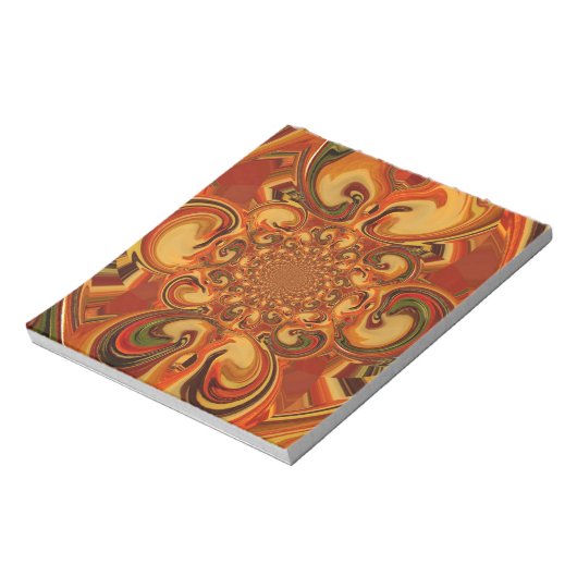 Draaiend patroon: tinten Sinaasappel, bruin en gro Notitieblok (Linkerzijde)