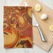 Draaiend patroon: tinten Sinaasappel, bruin en gro Theedoek (Quarter Fold)