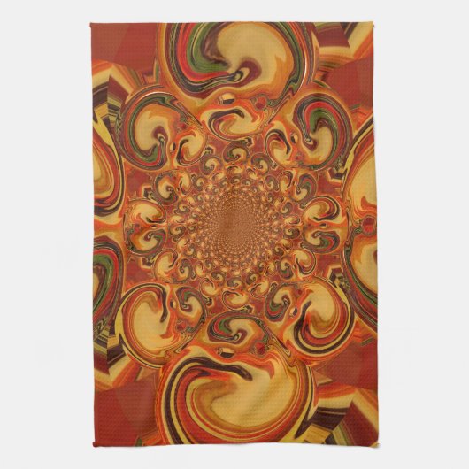 Draaiend patroon: tinten Sinaasappel, bruin en gro Theedoek (Verticaal)