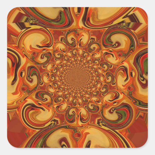 Draaiend patroon: tinten Sinaasappel, bruin en gro Vierkante Sticker (Voorkant)