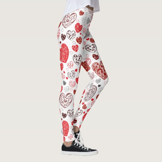 Draaiend Rood Decoratief Hartpatroon Leggings (Rechts)
