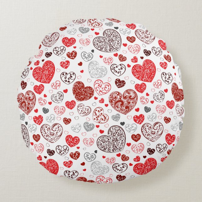 Draaiend Rood Decoratief Hartpatroon Rond Kussen (Voorkant)