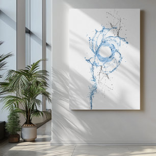 Draaiend water spettert in blauwe en grijze tinten canvas afdruk