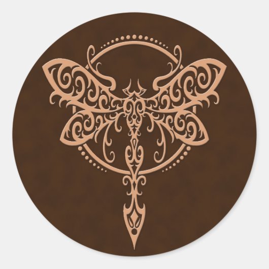 Draaiende bruine libel ronde sticker (Voorkant)