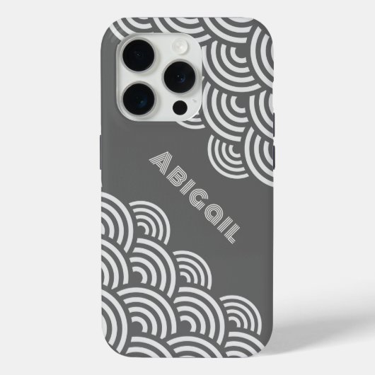 Draaiende Cirkels en Naam in Wit op Grijs Case-Mate iPhone Case (Achterkant)