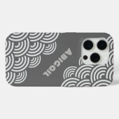 Draaiende Cirkels en Naam in Wit op Grijs Case-Mate iPhone Case (Achterkant (horizontaal))