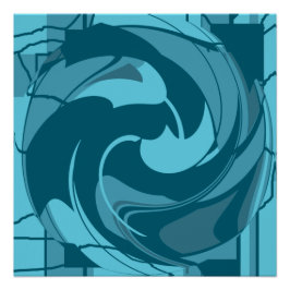 Draaiende donkere Blauwgroen aqua turquoise bloemv Perfect Poster