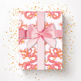 Draaiende draak in roze en oranje cadeaupapier