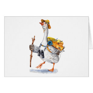 Draaiende gans met rugzak en Binocles