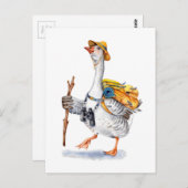 Draaiende gans met rugzak en Binocles Briefkaart (Voorkant / Achterkant)