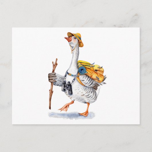 Draaiende gans met rugzak en Binocles Briefkaart (Voorkant)