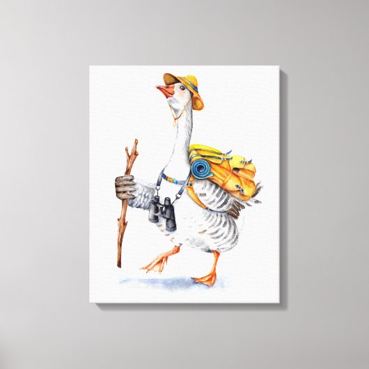 Draaiende gans met rugzak en Binocles Canvas Afdruk (Voorkant)