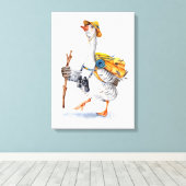 Draaiende gans met rugzak en Binocles Canvas Afdruk (Insitu (Houten vloer))
