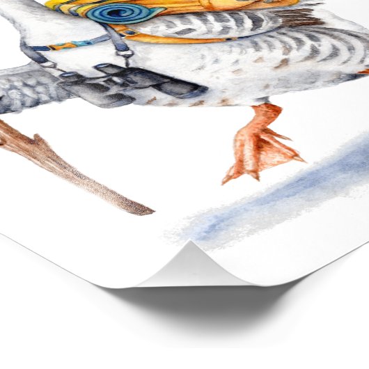 Draaiende gans met rugzak en Binocles Foto Afdruk (Hoek)