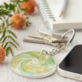 Draaiende groene gele abstracte kunst sleutelhanger (Voorkant Rechts)