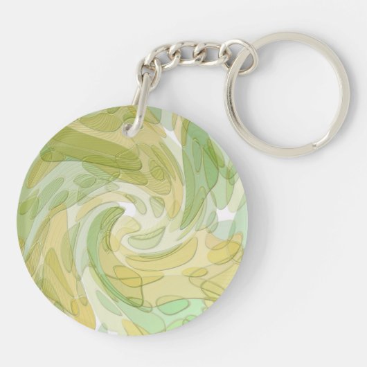 Draaiende groene gele abstracte kunst sleutelhanger (Achterkant)
