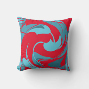 Draaiende Helderrode Aqua Turquoise Abstract Flowe Kussen