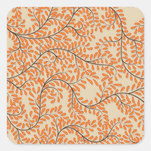 Draaiende oranje bladeren op beige achtergrond vierkante sticker