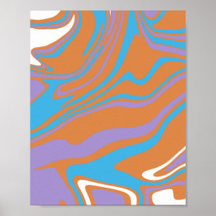 Draaiende Oranje, Paarse, Blauwe & Witte Vloeibare Poster
