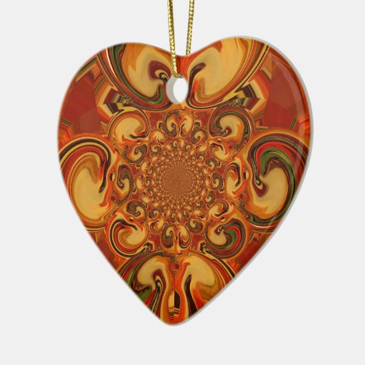 Draaiende patroontinten van Sinaasappel, bruin, gr Keramisch Ornament (Links)