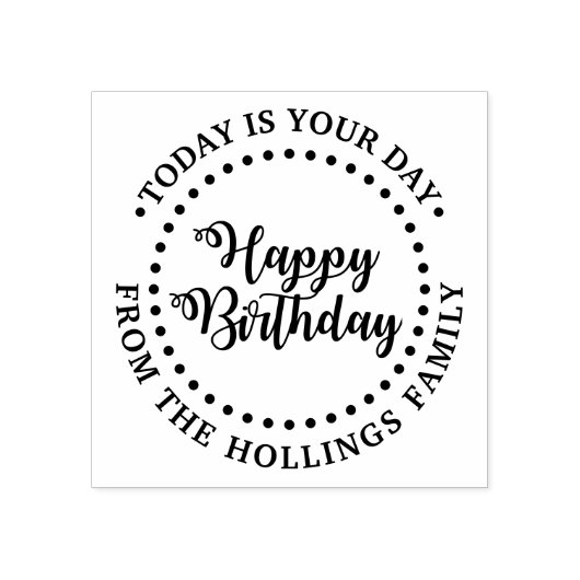 Draaiende ronde verjaardag script groet #1 rubberstempel (Afrduk)