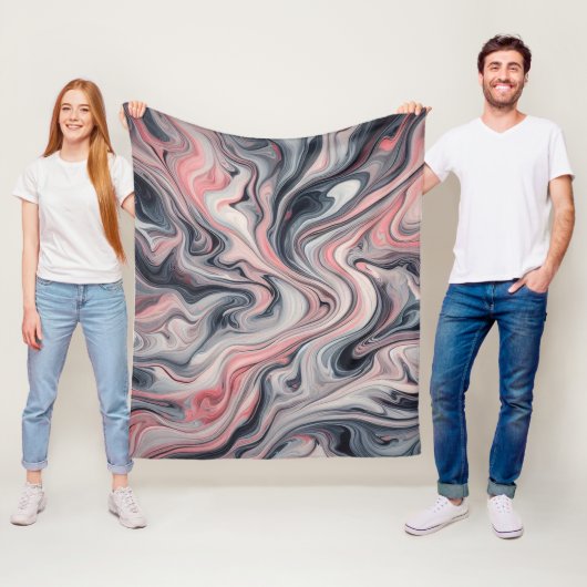 Draaiende tinten roze, grijs en wit fleece deken (In situ)