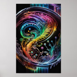 Draaiende vormen en bloemenelementen poster