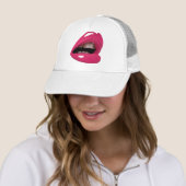 Draaihoed voor hot-roze lips trucker pet (In situ)