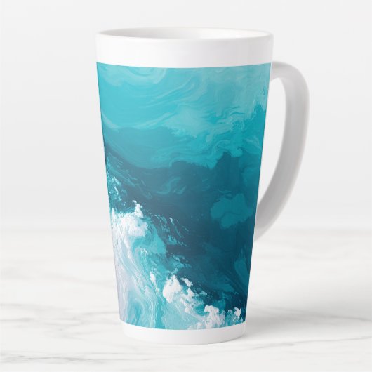 Draaikolk Turquoise Golven Abstracte Oceaangolfkun Latte Mok (Rechterhoek)