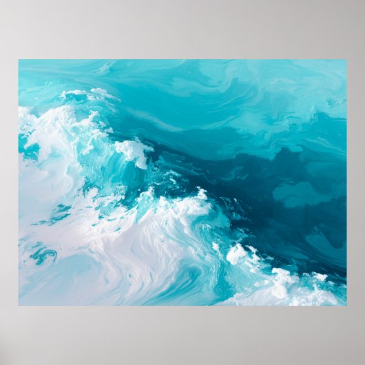 Draaikolk Turquoise Golven Abstracte Oceaangolfkun Poster (Voorkant)