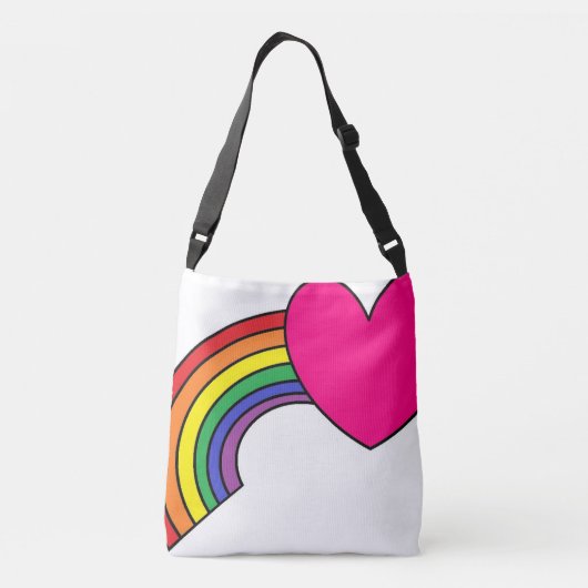 Draaikruis of -Tas met regenbogen en harten Crossbody Tas (Achterkant)