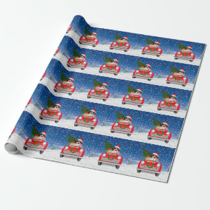 Draaikuiken rijden met sneeuwkerst cadeaupapier