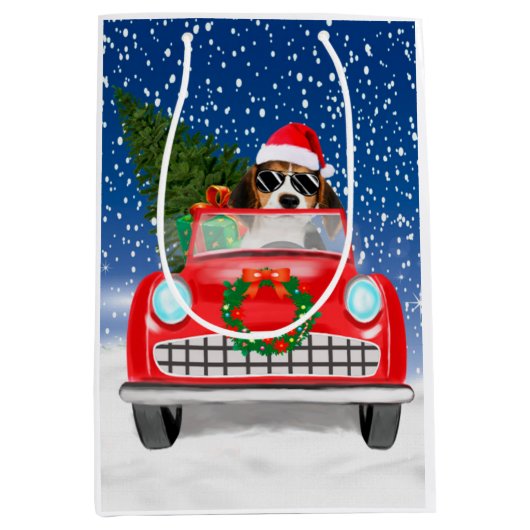 Draaikuiken rijden met sneeuwkerst medium cadeauzakje (Voorkant)