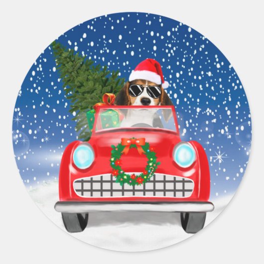 Draaikuiken rijden met sneeuwkerst ronde sticker (Voorkant)