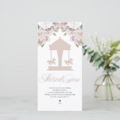 Draaimolen Bloemig Zacht Roze Baby Shower Bedankkaart (Staand voorkant)