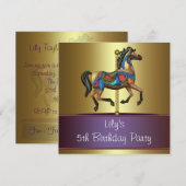 Draaimolen Pony Meisjes 5e Verjaardagsfeestje Kaart (Voorkant / Achterkant)