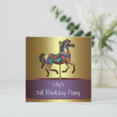 Draaimolen Pony Meisjes 5e Verjaardagsfeestje Kaart (Staand voorkant)