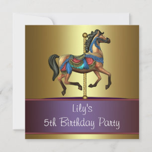 Draaimolen Pony Meisjes 5e Verjaardagsfeestje Kaart