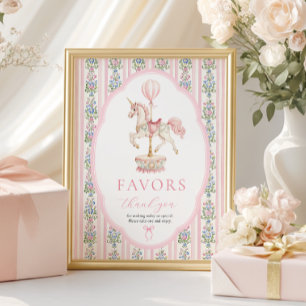 Draaimolen Roze Verjaardags Favors Bord Poster