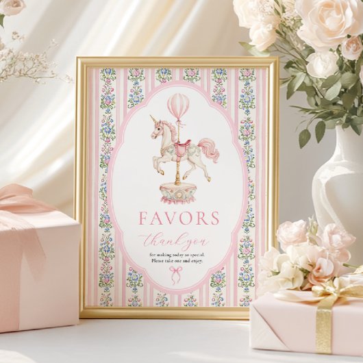 Draaimolen Roze Verjaardags Favors Bord Poster