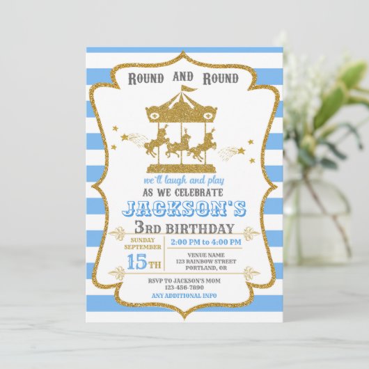 Draaimolen verjaardagsuitnodiging Pretpark uitnodi Kaart (Staand voorkant)