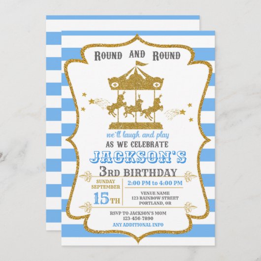 Draaimolen verjaardagsuitnodiging Pretpark uitnodi Kaart (Voorkant / Achterkant)