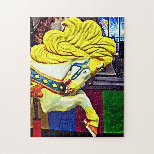 Draaimolenpaard met gele manen legpuzzel (Verticaal)