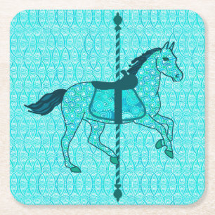 Draaimolenpaard - Turquoise en Aqua Kartonnen Onderzetters