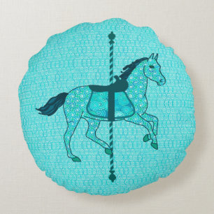 Draaimolenpaard - Turquoise en Aqua Rond Kussen