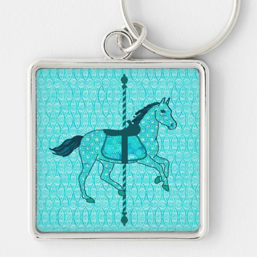 Draaimolenpaard - Turquoise en Aqua Sleutelhanger (Voorkant)