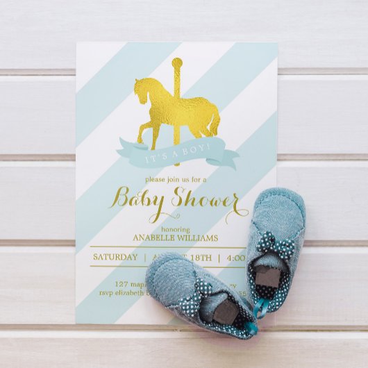Draaimolenpaard van muntgroene baby shower kaart